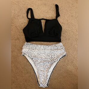 Black and White High Neck Bikini